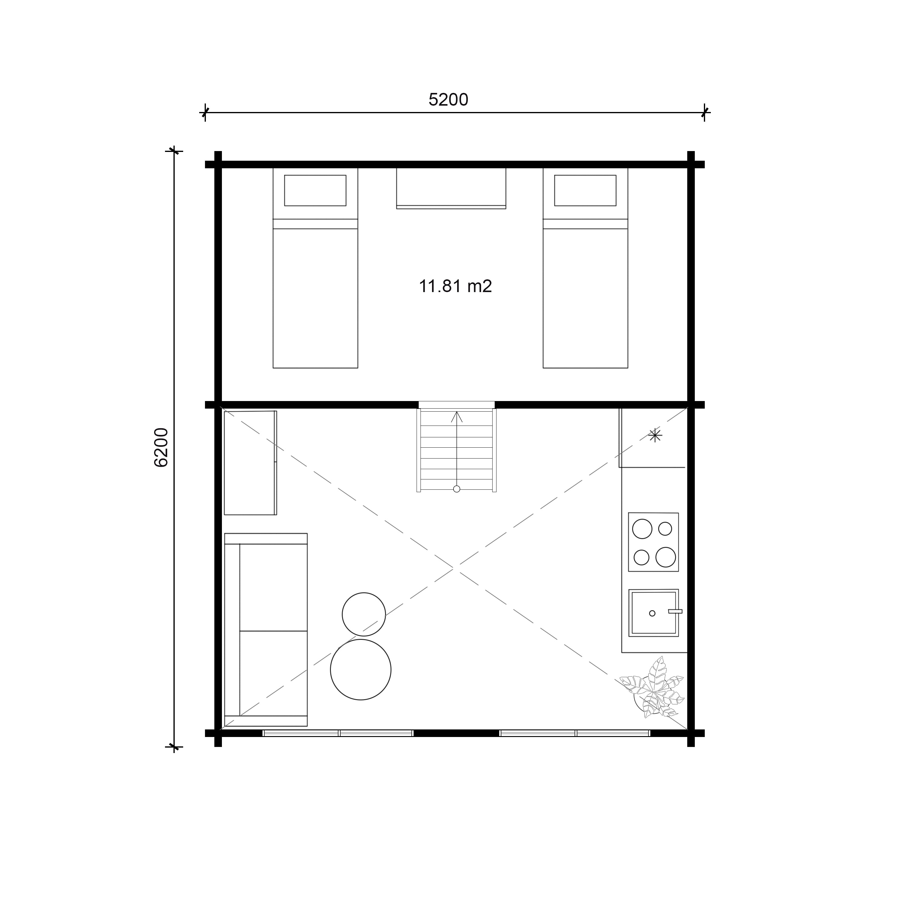 Lasita Maja | Örebro (20'4" D x 17'1" W x 15'3" H | 428.3 sq.ft.) Cabin With Window Front and Loft Space