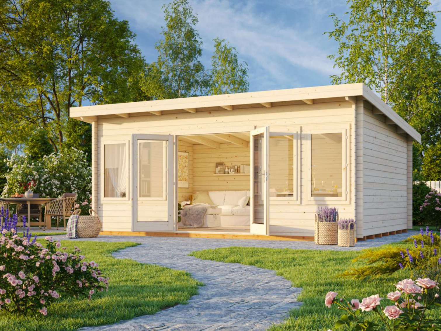 Palmako | Lisa L (18'1" x 13'1" | 209 sq.ft. | 1.7") Spacious Pent Roof Summer House with Double Doors