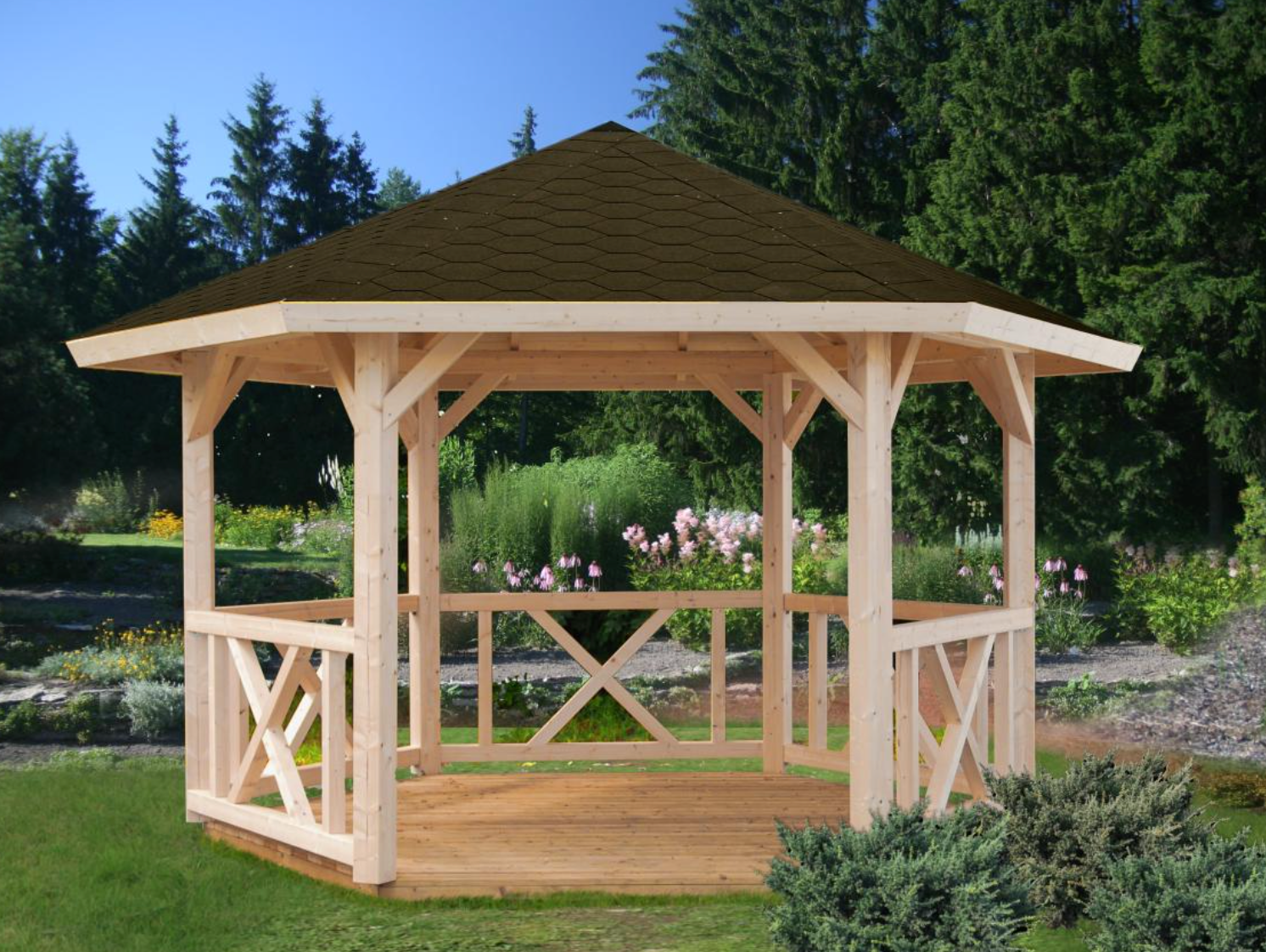 Palmako | Betty S (107 sq.ft.) Hexagonal Wooden Garden Gazebo