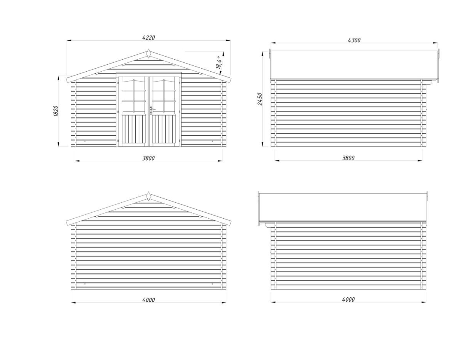 Palmako | Lotta L (13'1" x 13'1" | 149.6 sq.ft. | 1.3") Traditional Square Garden Log Cabin