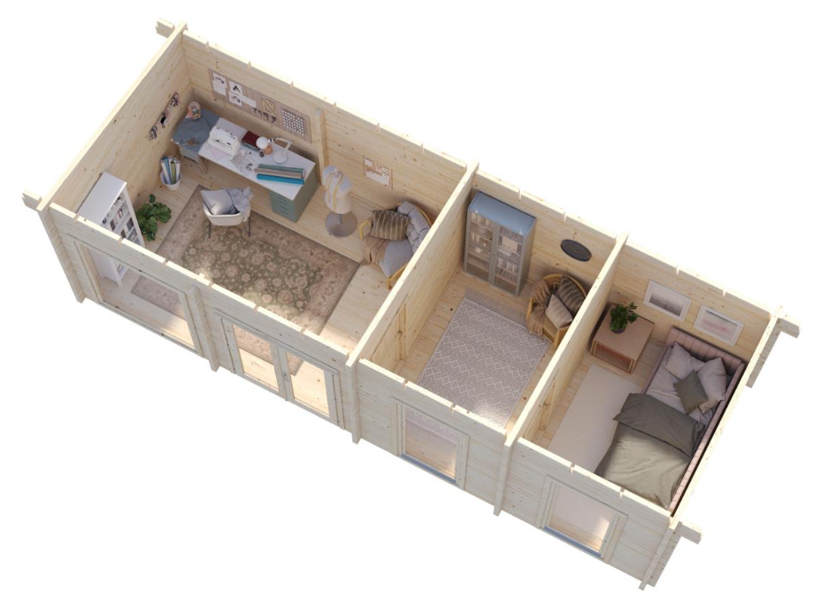 Palmako | Heidi L (27'7" x 10'6" | 242 sq.ft. | 2.8") Large 3-Room Log Garden House