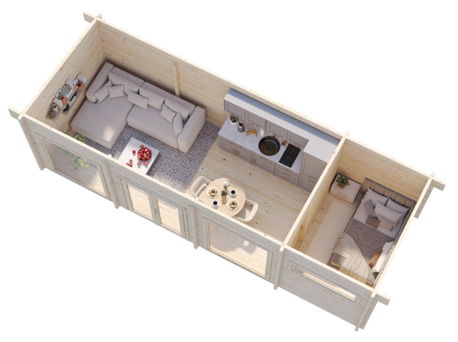 Palmako | Heidi XL (27'7" x 10'6" | 245 sq.ft. | 2.8") Large 2-Room Log Garden House