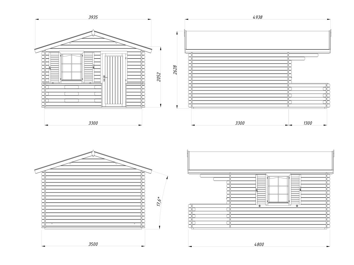 Palmako | Emma L (11'6" x 11'6" | 157.2 sq.ft. | 1.3") Alpine Style Log Cabin with Terrace and Shutters