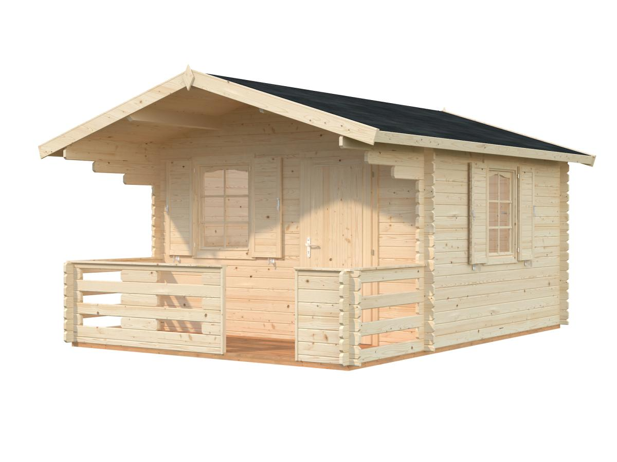 Palmako | Emma L (11'6" x 11'6" | 157.2 sq.ft. | 1.3") Alpine Style Log Cabin with Terrace and Shutters