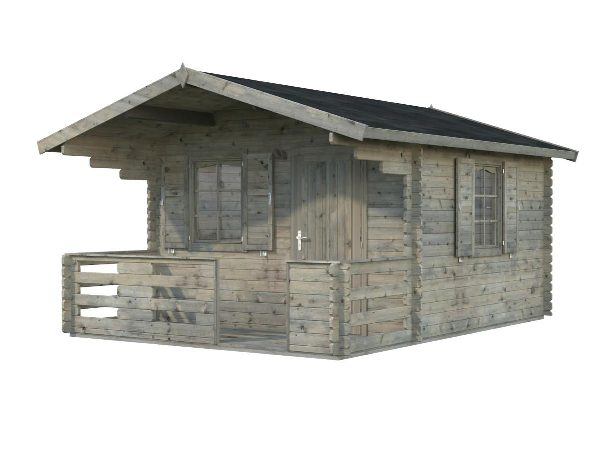 Palmako | Emma L (11'6" x 11'6" | 157.2 sq.ft. | 1.3") Alpine Style Log Cabin with Terrace and Shutters