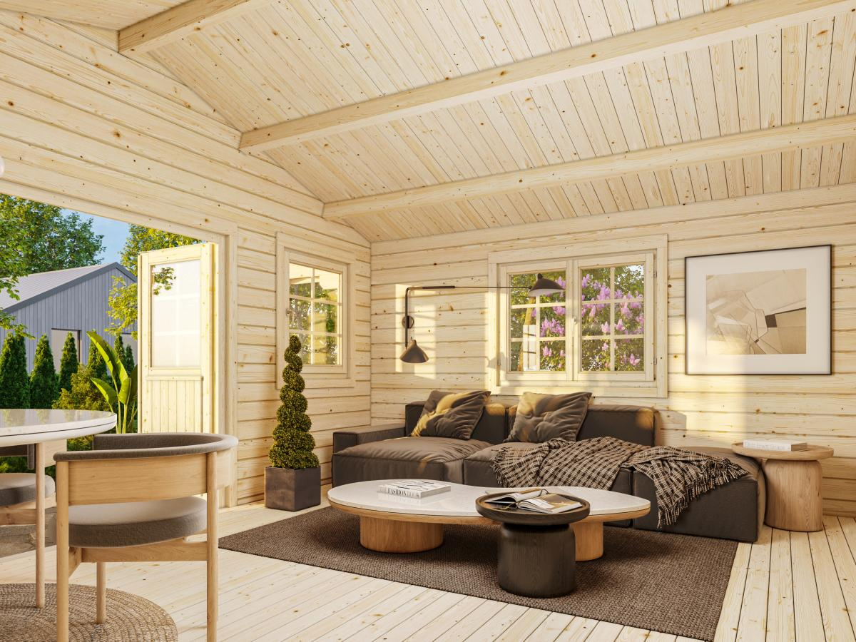 Palmako | Helena L (17'5" x 13'5" | 200.2 sq.ft. | 2.8") Double Glazed Traditional Log Cabin with Roof Overhang