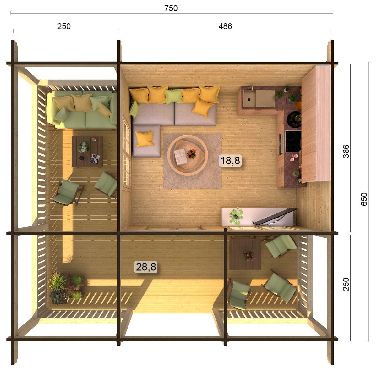 Palmako | Agneta L (17'1" x 13'9" | 202.4 sq.ft. | 2.7") Summer House with Large Veranda