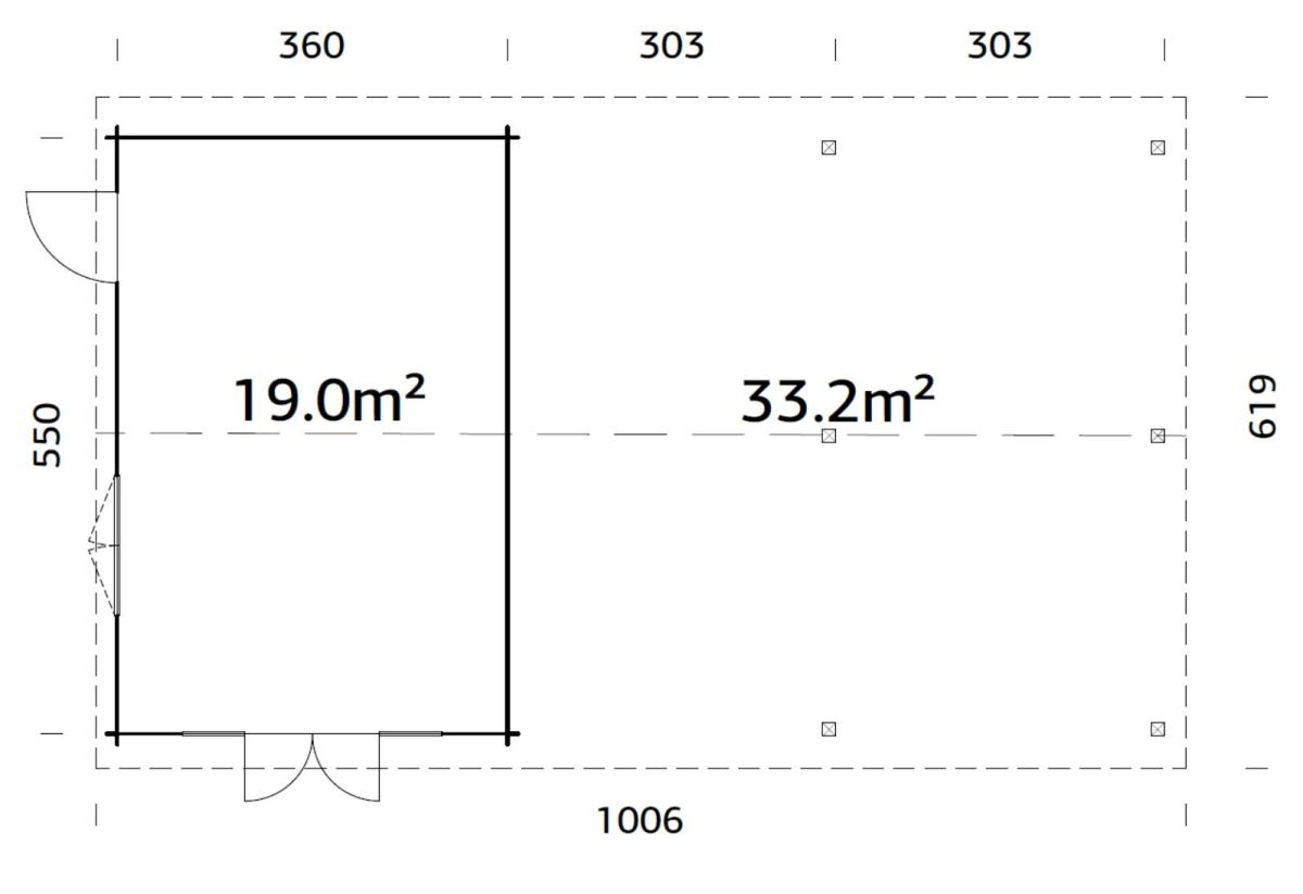Palmako | Irene M++ (32'0" x 18'8" | 204.5 sq.ft. | 1.7") Summer House with Large Canopy or Double Carport